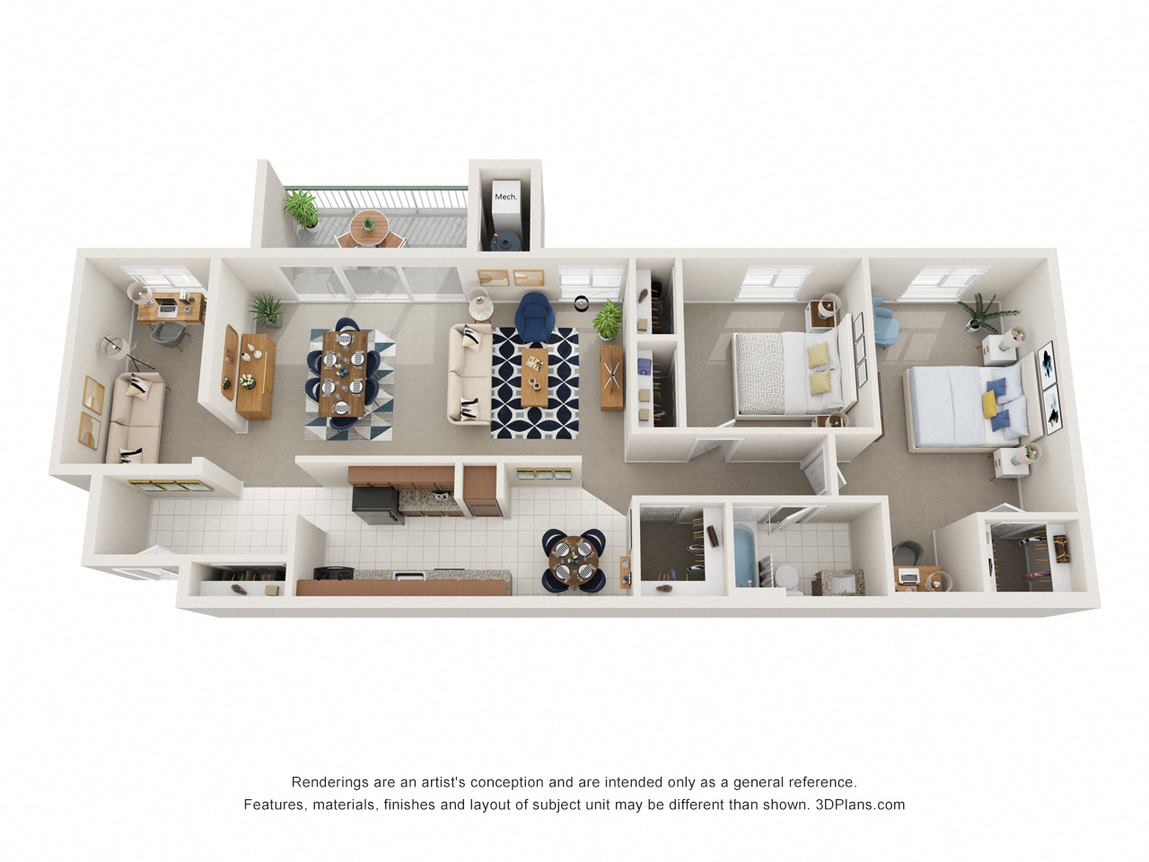 Floor plan for 2 beds, 1 bath, 1150 sqft